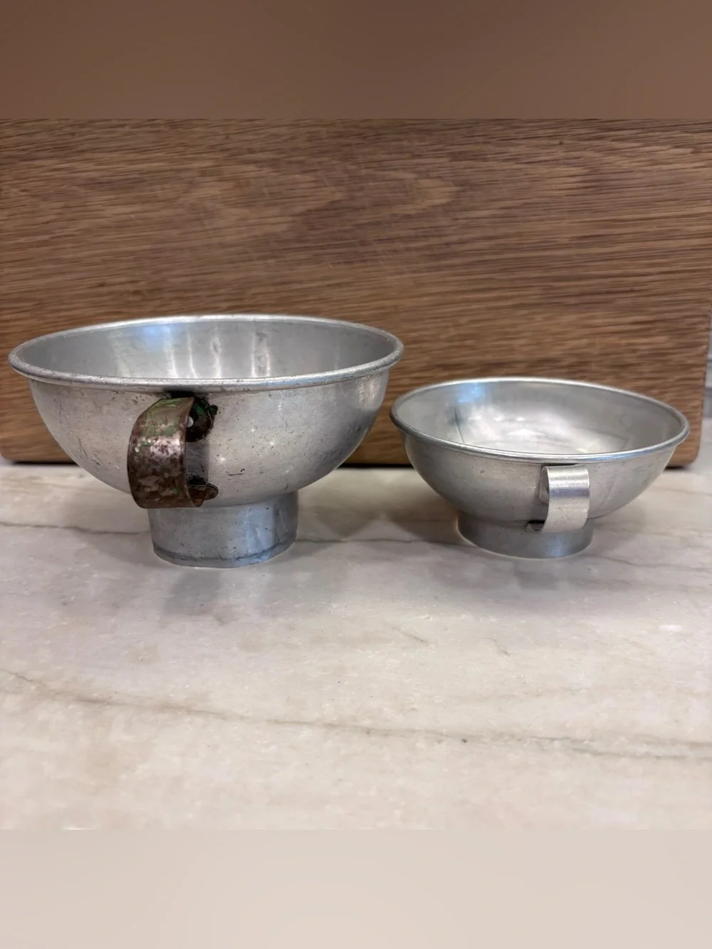 Lot Of 2 Vintage Aluminum Canning Jar Funnels Kitchen Utensil Handles Grannycore